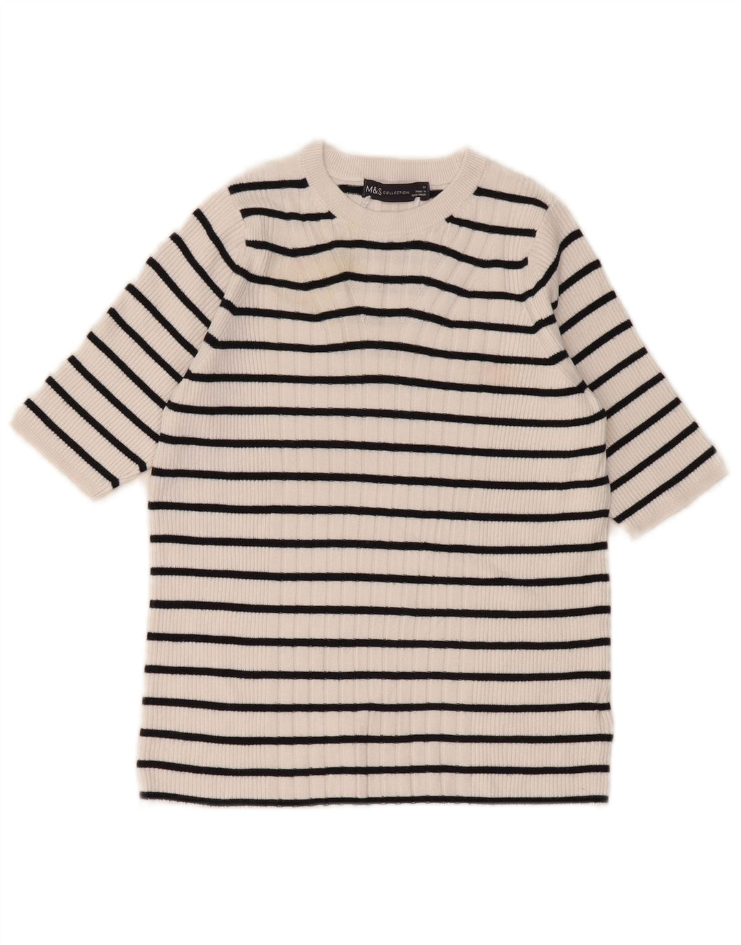 Marks & Spencer Womens Crew Neck Jumper Sweater UK 12 Medium White Striped