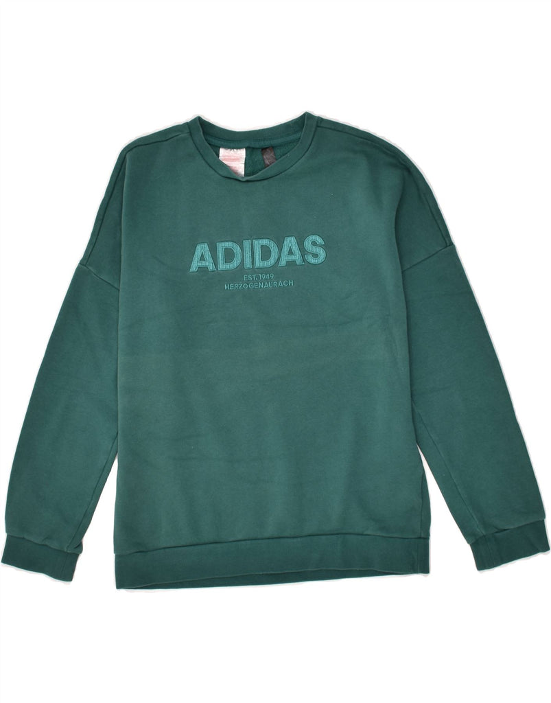 ADIDAS Boys Graphic Sweatshirt Jumper 11-12 Years Green Cotton | Vintage Adidas | Thrift | Second-Hand Adidas | Used Clothing | Messina Hembry 