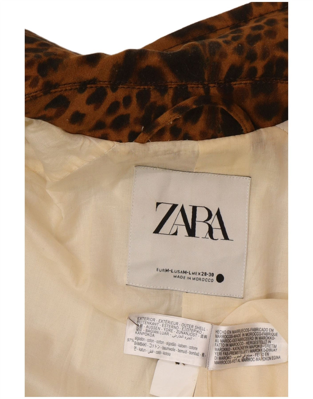 Zara Womens Oversized Overcoat UK 14 Medium Brown Animal Print Cotton