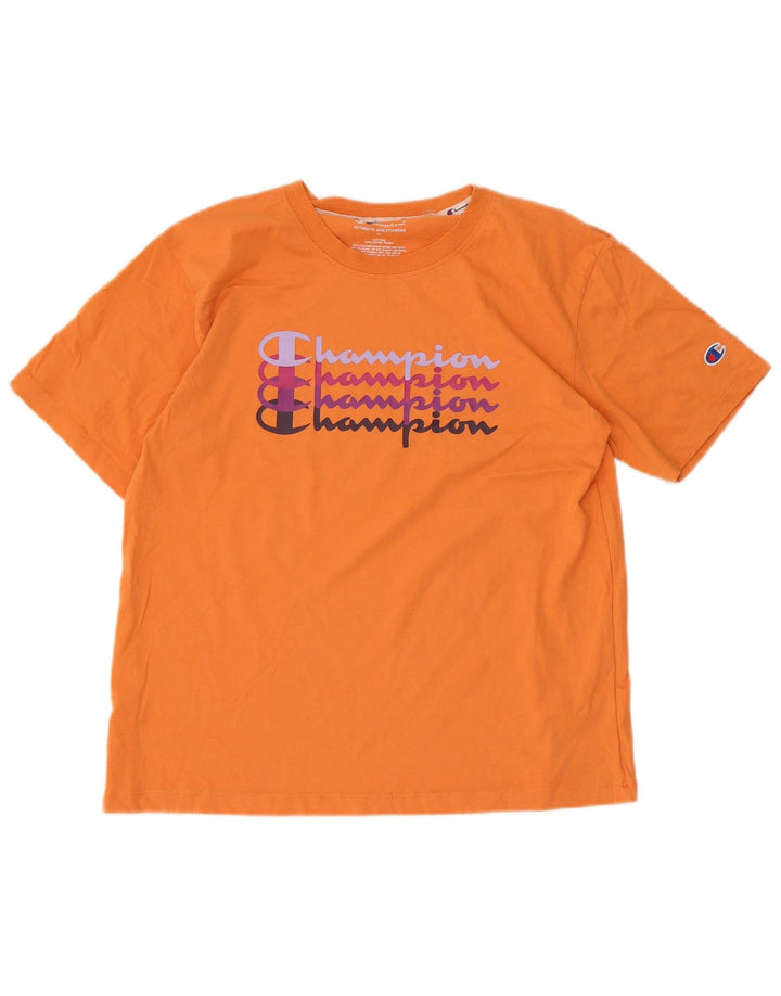 Champion Womens Graphic T-Shirt Top UK 12 Medium Orange Cotton