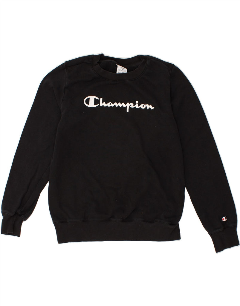 CHAMPION Womens Graphic Sweatshirt Jumper UK 14 Large Black Cotton | Vintage Champion | Thrift | Second-Hand Champion | Used Clothing | Messina Hembry 