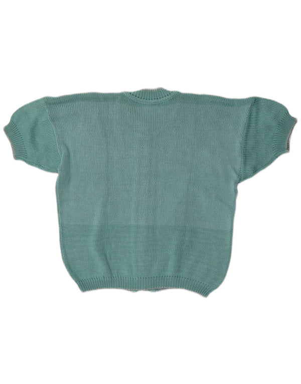 Vintage Womens Short Sleeve Cardigan Sweater UK 16 Large Green