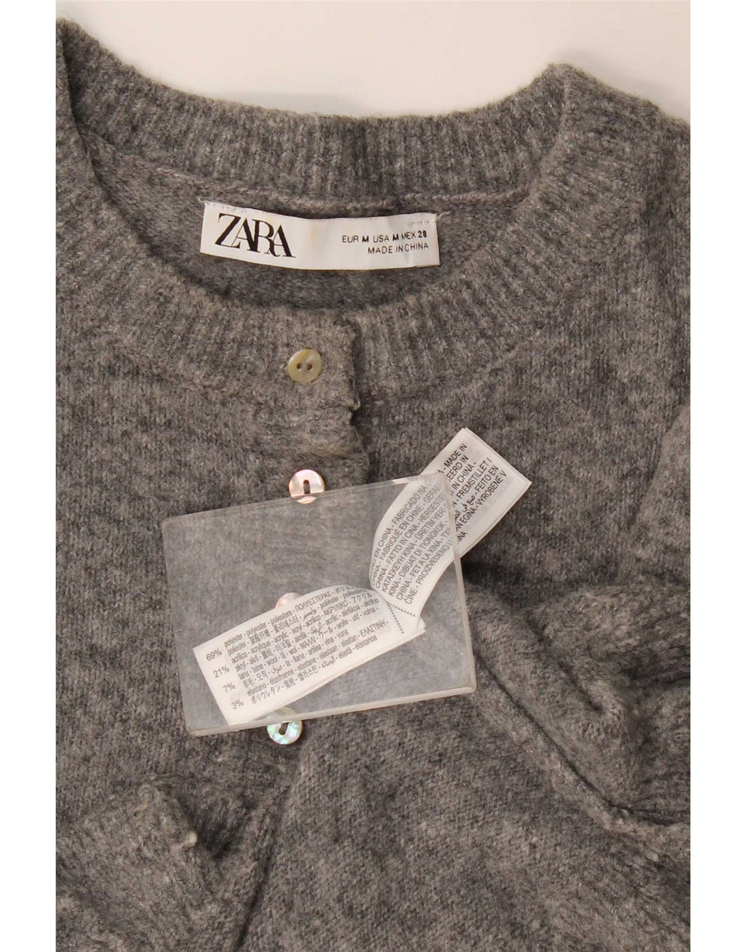Zara Womens Crop Cardigan Sweater UK 12 Medium Grey Polyester