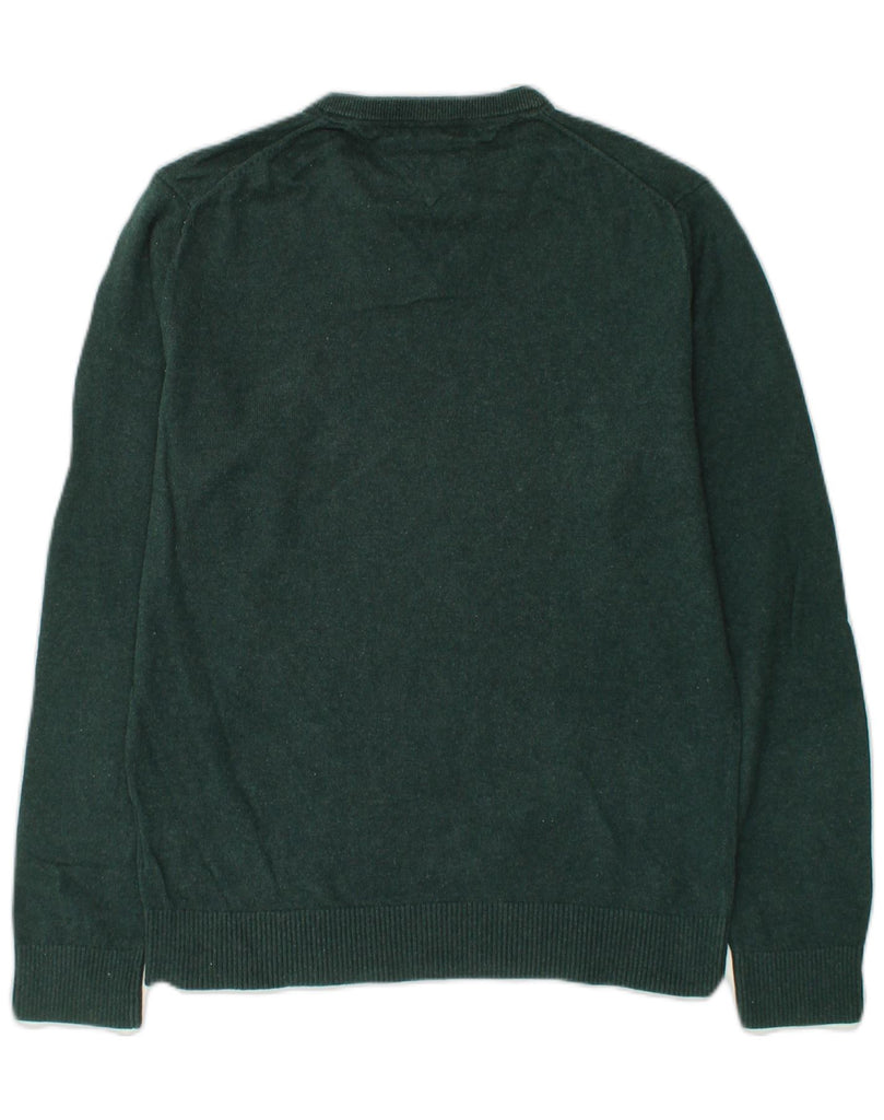 TOMMY HILFIGER Mens V-Neck Jumper Sweater Medium Green Cotton | Vintage Tommy Hilfiger | Thrift | Second-Hand Tommy Hilfiger | Used Clothing | Messina Hembry 