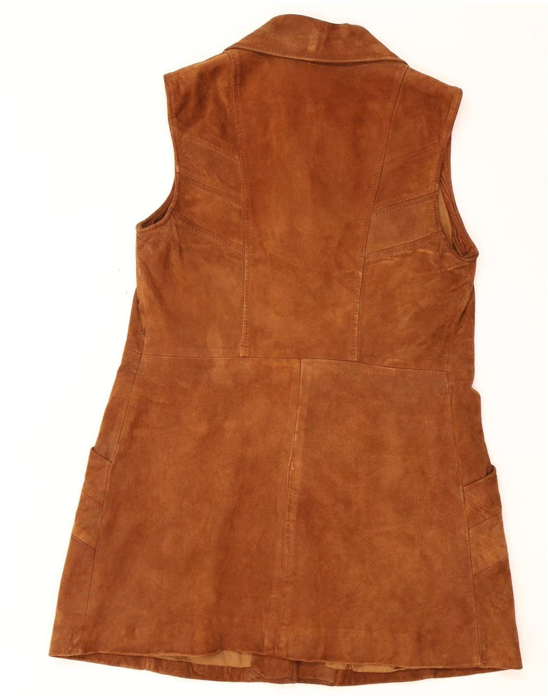 Vintage Womens Suede Sleeveless Overcoat IT 46 Large Brown Leather