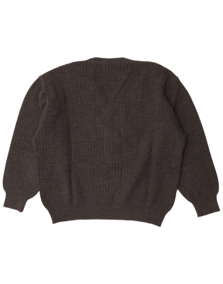 Malagrida Mens V-Neck Jumper Sweater XL Grey Striped