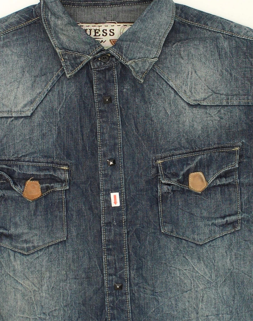 GUESS Mens Denim Shirt Large Navy Blue Cotton | Vintage Guess | Thrift | Second-Hand Guess | Used Clothing | Messina Hembry 