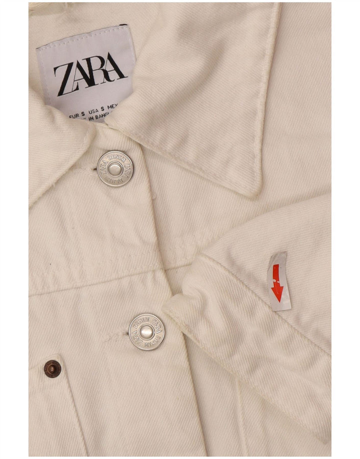 Zara Womens Crop Oversized Denim Jacket UK 10 Small White Cotton