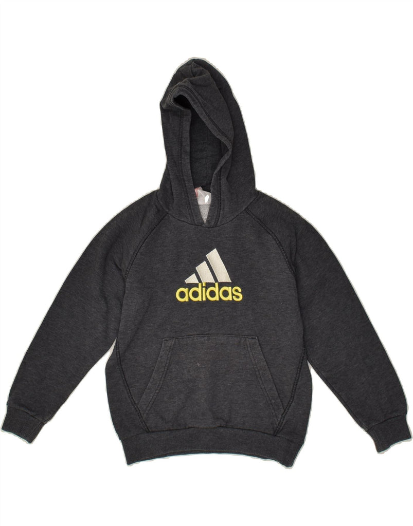 ADIDAS Boys Graphic Hoodie Jumper 7-8 Years Grey Cotton | Vintage Adidas | Thrift | Second-Hand Adidas | Used Clothing | Messina Hembry 