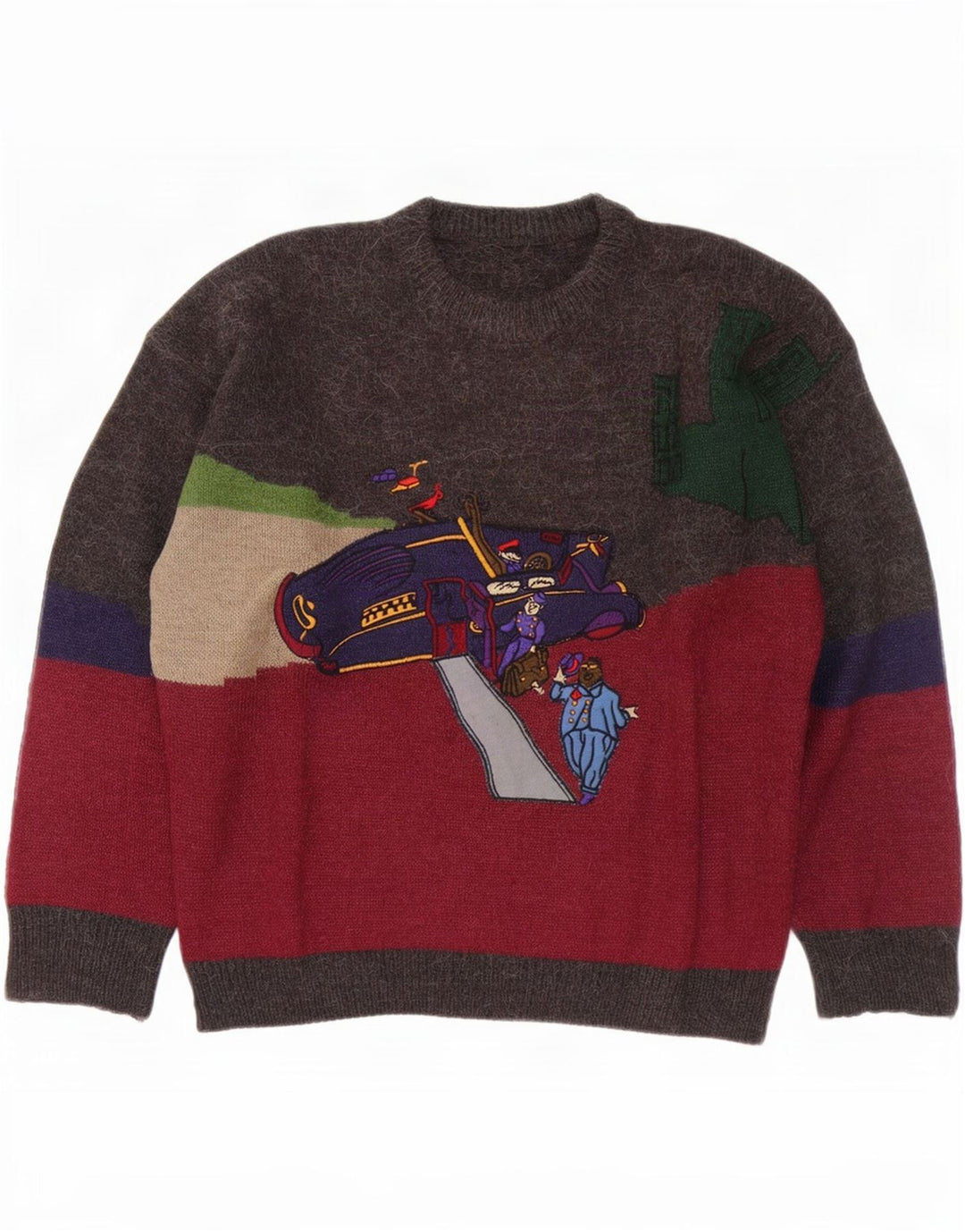 Vintage Mens Crew Neck Jumper Sweater Large Multicoloured Colourblock