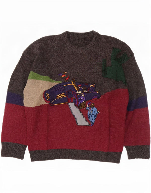 Vintage Mens Crew Neck Jumper Sweater Large Multicoloured Colourblock