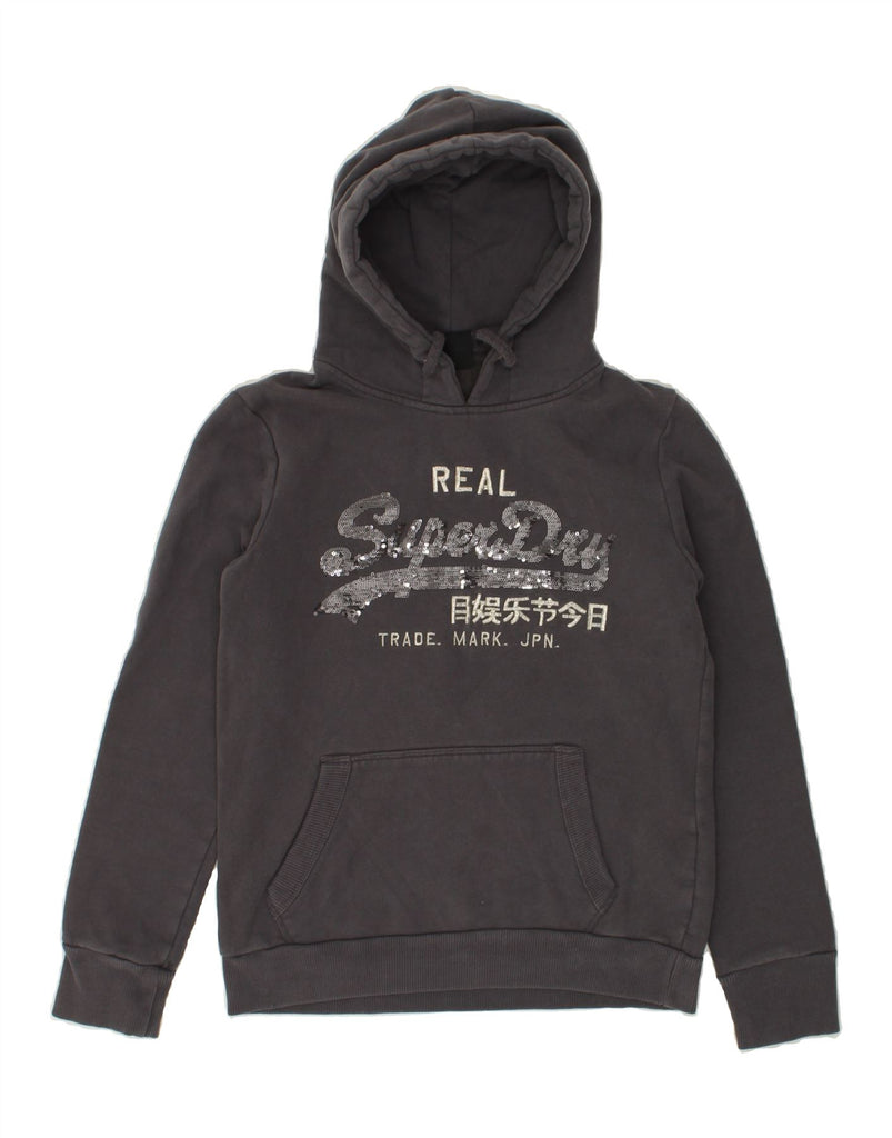 SUPERDRY Womens Graphic Hoodie Jumper UK 12 Medium Grey Cotton | Vintage Superdry | Thrift | Second-Hand Superdry | Used Clothing | Messina Hembry 