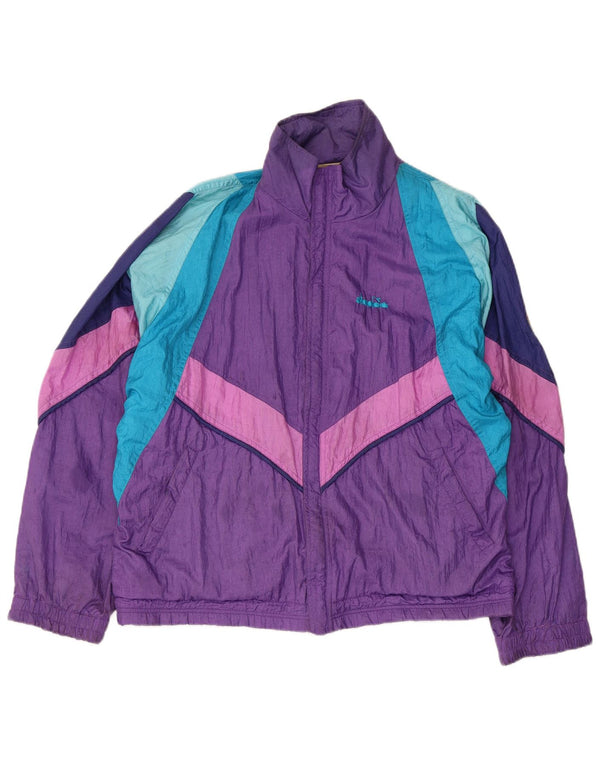 Diadora Mens Tracksuit Top Jacket Medium Purple Colourblock Polyamide