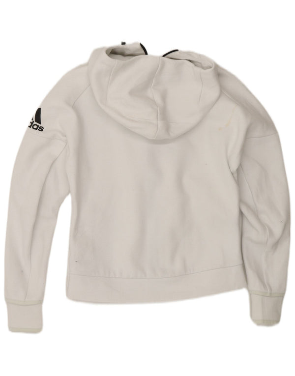 Adidas Womens Zip Hoodie Sweater UK 8/10 Small White Cotton