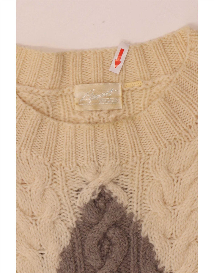 Apart Mens Crew Neck Jumper Sweater Medium Off White Argyle/Diamond Wool