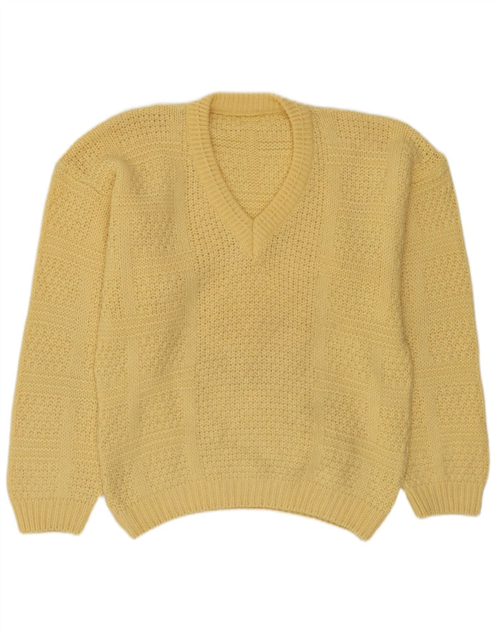 Vintage Mens V-Neck Jumper Sweater Medium Yellow Wool