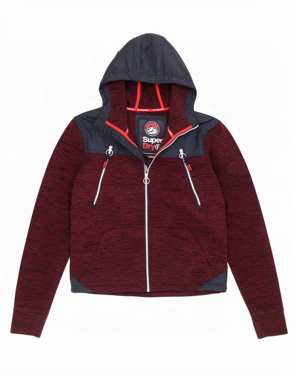 Superdry Mens Zip Hoodie Sweater Large Burgundy Colourblock Polyester