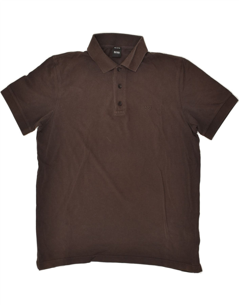 HUGO BOSS Mens Polo Shirt Large Brown Cotton | Vintage Hugo Boss | Thrift | Second-Hand Hugo Boss | Used Clothing | Messina Hembry 