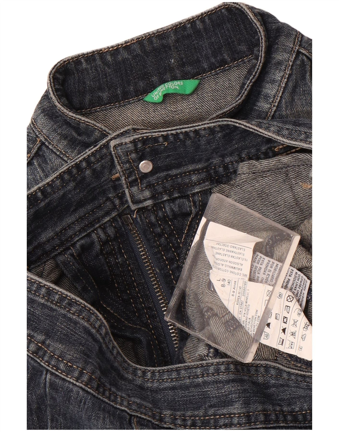 Benetton Girls Denim Jacket 8-9 Years Large Navy Blue Cotton