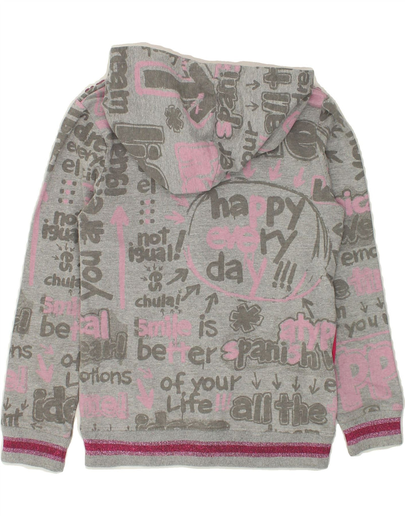 DESIGUAL Girls Graphic Zip Hoodie Sweater 7-8 Years Grey Geometric Cotton | Vintage Desigual | Thrift | Second-Hand Desigual | Used Clothing | Messina Hembry 