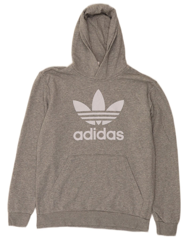 Adidas Boys Graphic Hoodie Jumper 13-14 Years Grey Flecked Cotton