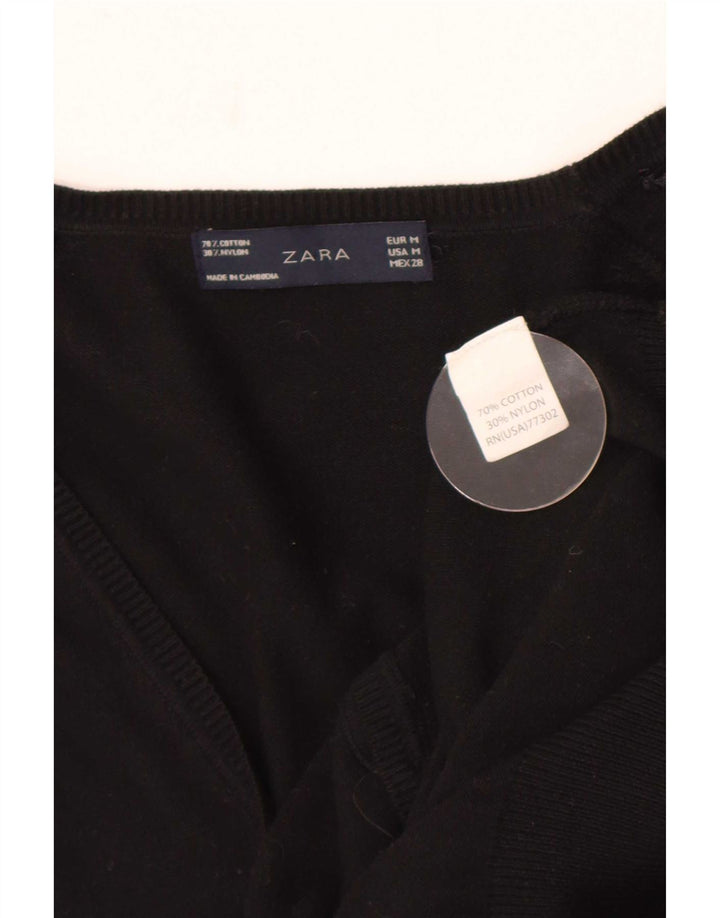 Zara Womens Cardigan Sweater UK 12 Medium Black Cotton