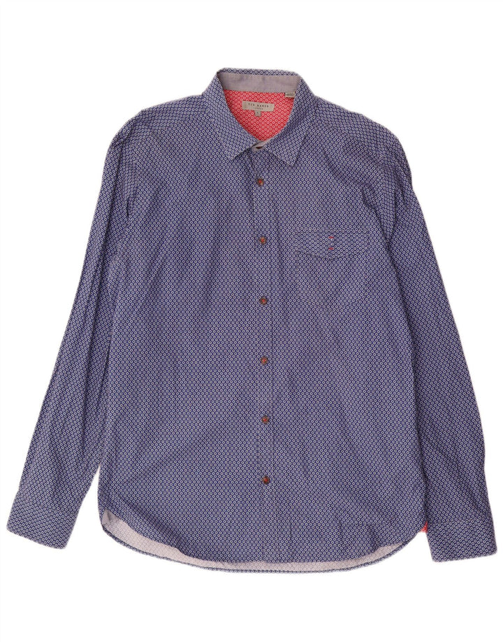Ted Baker Mens Shirt Size 4 Large Blue Spotted Cotton
