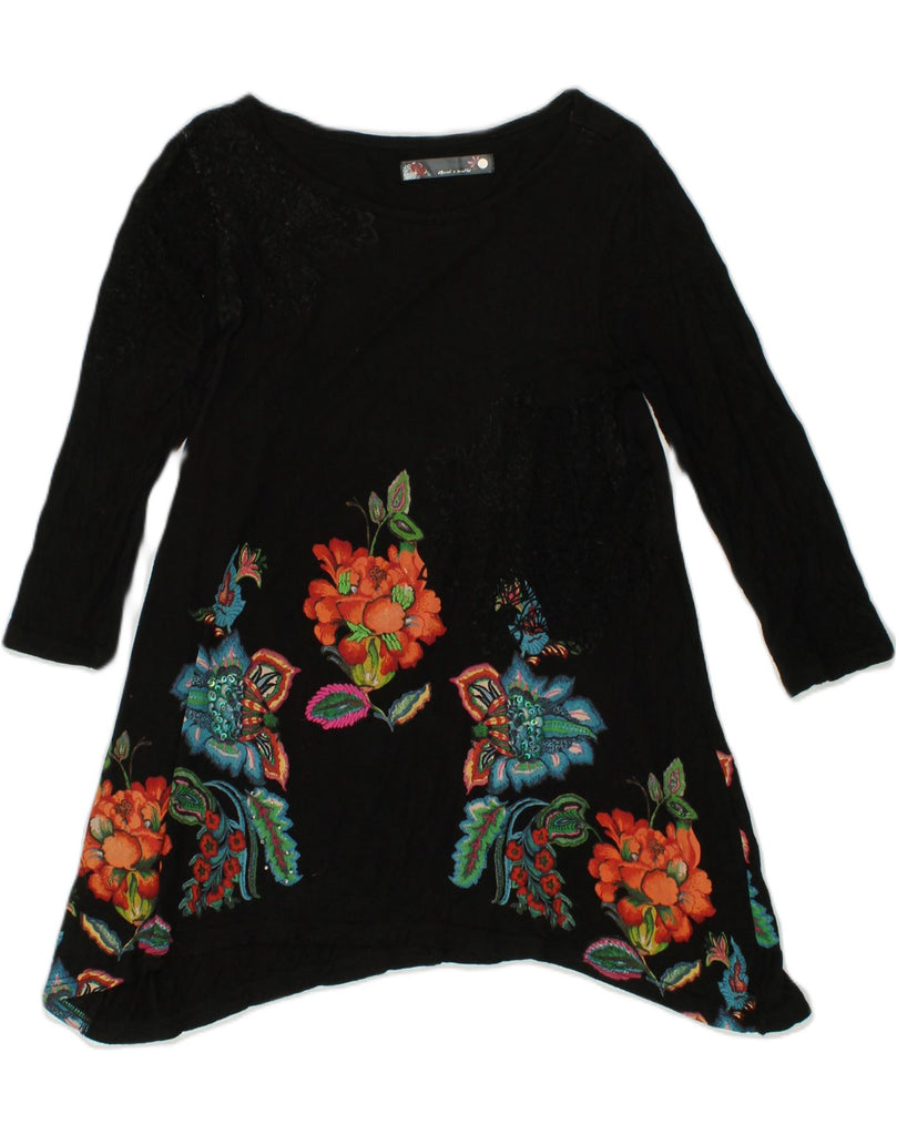 DESIGUAL Womens Graphic Tunic Top UK 8 Small Black Floral Cotton | Vintage Desigual | Thrift | Second-Hand Desigual | Used Clothing | Messina Hembry 