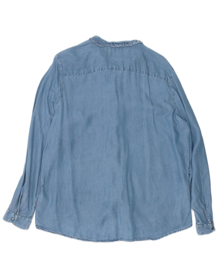 Marks & Spencer Womens Ruffle Front Oversized Denim Shirt UK 16 Large Blue