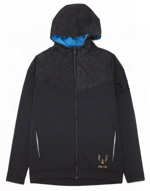 Adidas Boys MESSI Zip Hoodie Sweater 13-14 Years Navy Blue Geometric