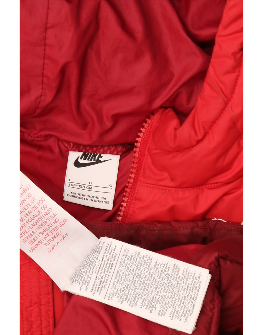 Nike Boys Hooded Padded Jacket 12-13 Years Large Red Colourblock Polyester