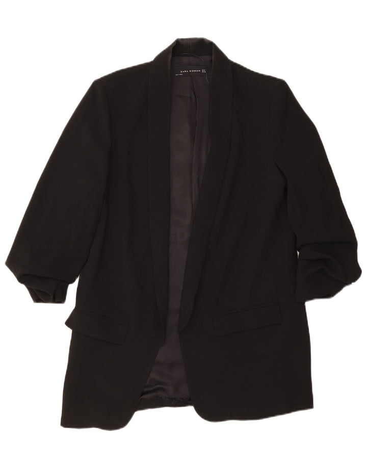 Zara Womens 3/4 Sleeve Open Blazer Jacket UK 10 Small Black Polyester