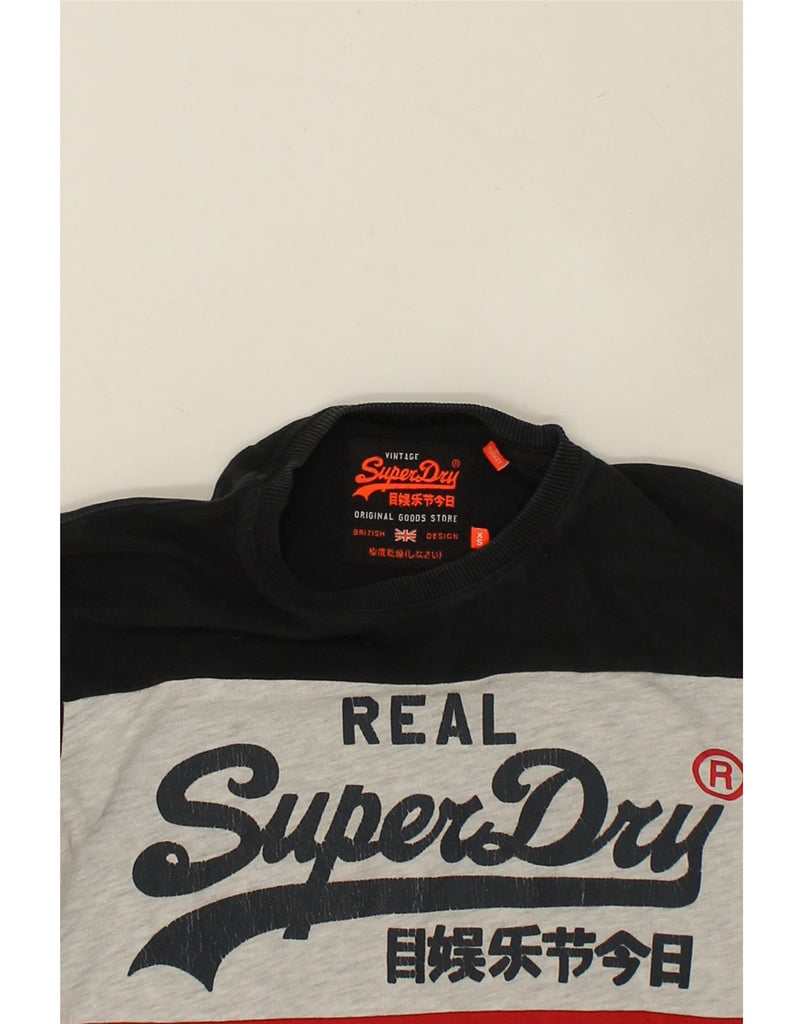 SUPERDRY Mens Graphic Top Long Sleeve XS Black Colourblock Cotton | Vintage Superdry | Thrift | Second-Hand Superdry | Used Clothing | Messina Hembry 