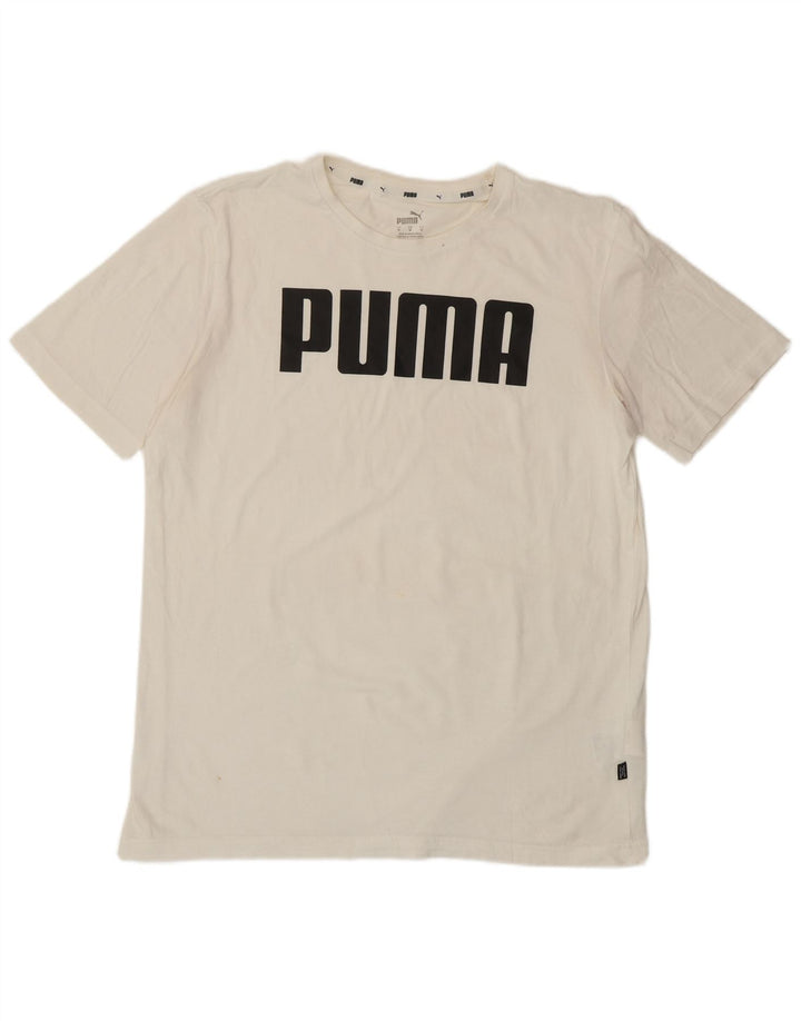 PUMA Mens Graphic T-Shirt Top Medium White Cotton