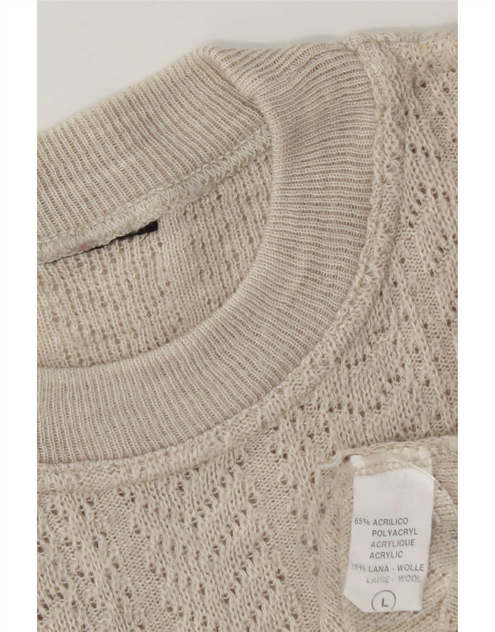 Vintage Mens Crew Neck Jumper Sweater Large Beige Argyle/Diamond Acrylic