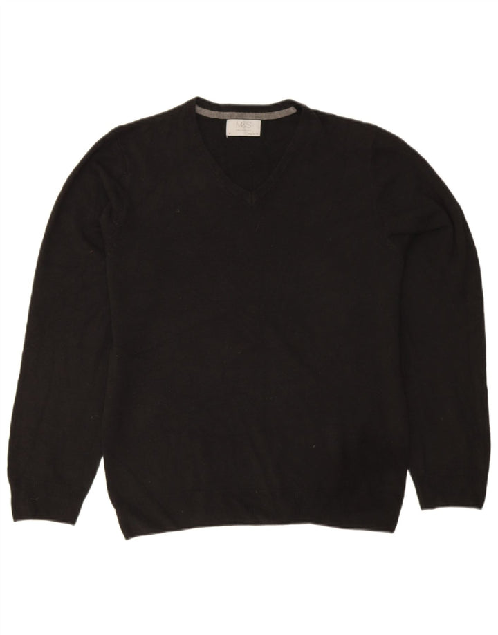 Marks & Spencer Mens Regular Fit V-Neck Jumper Sweater Medium Black Acrylic