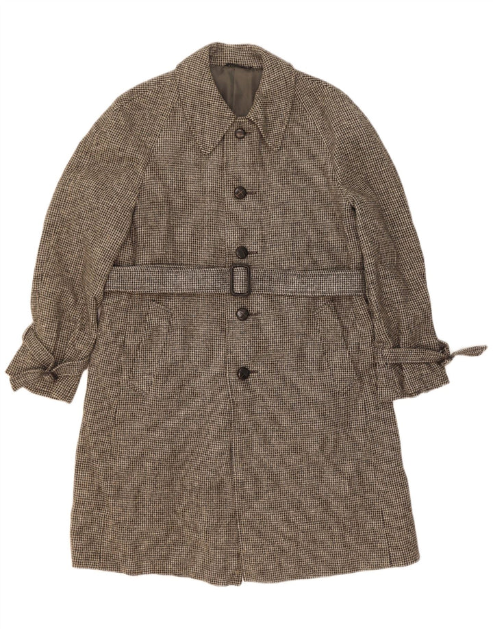 Vintage Mens Overcoat UK 38 Medium Grey Check Virgin Wool