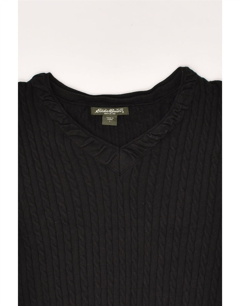 EDDIE BAUER Womens V-Neck Jumper Sweater UK 14 Large Black Cotton | Vintage Eddie Bauer | Thrift | Second-Hand Eddie Bauer | Used Clothing | Messina Hembry 