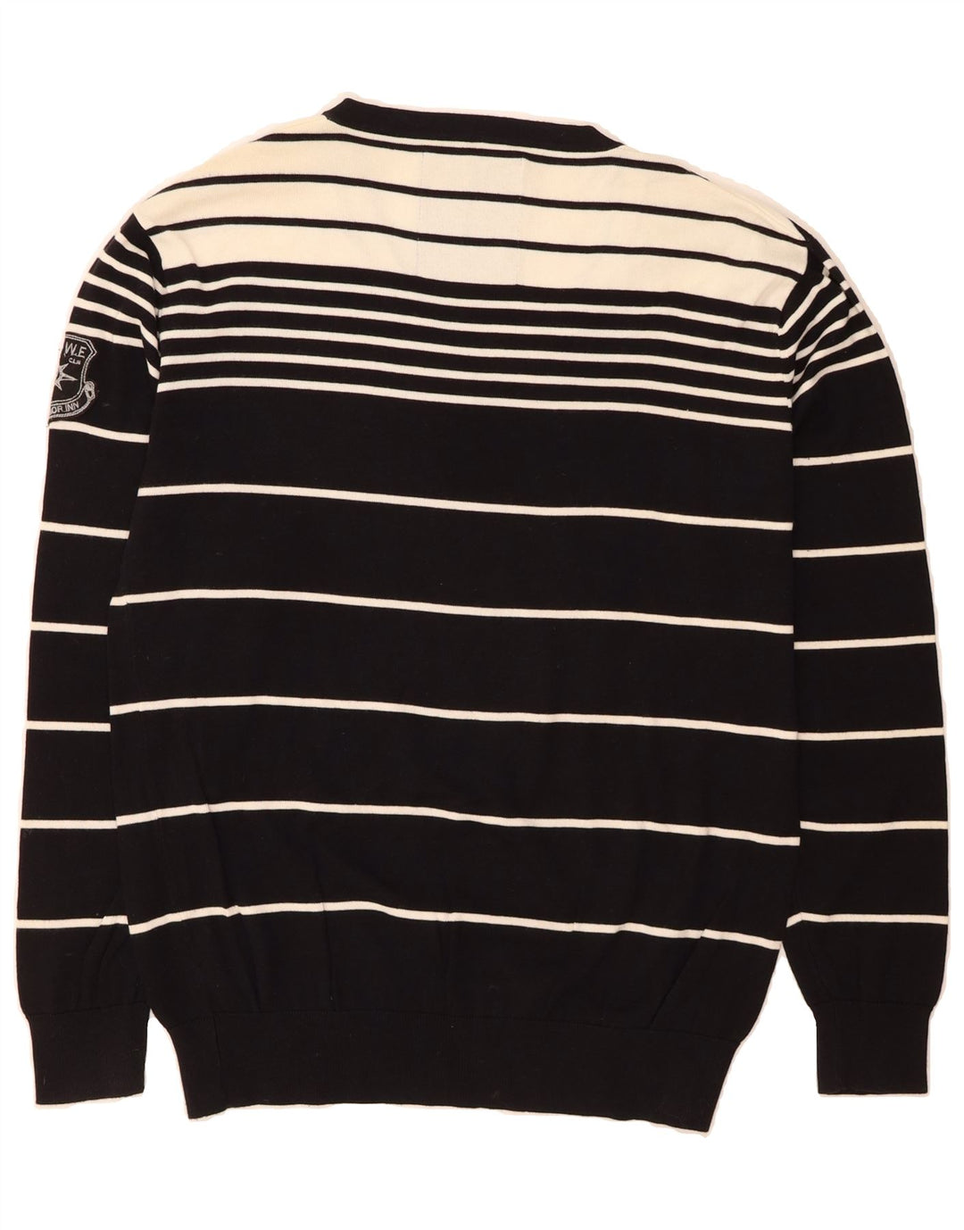 JACK & JONES Mens V-Neck Jumper Sweater 2XL Black Striped Cotton Vintage Jack & Jones and Second-Hand Jack & Jones from Messina Hembry 
