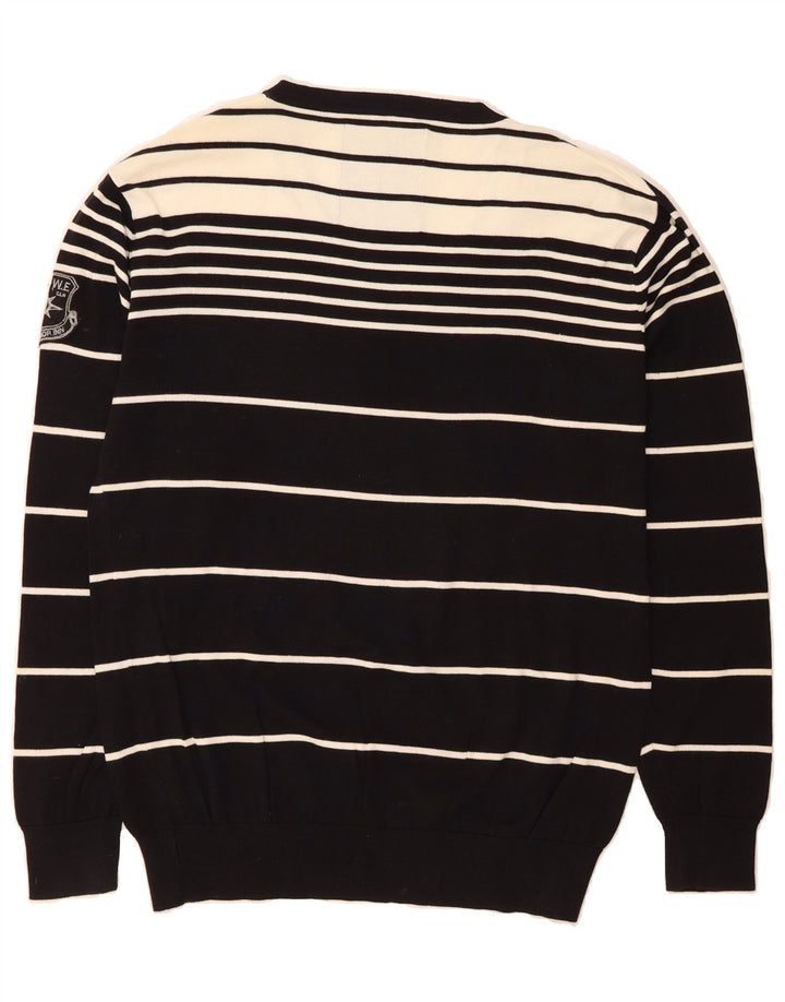 JACK & JONES Mens V-Neck Jumper Sweater 2XL Black Striped Cotton Vintage Jack & Jones and Second-Hand Jack & Jones from Messina Hembry 