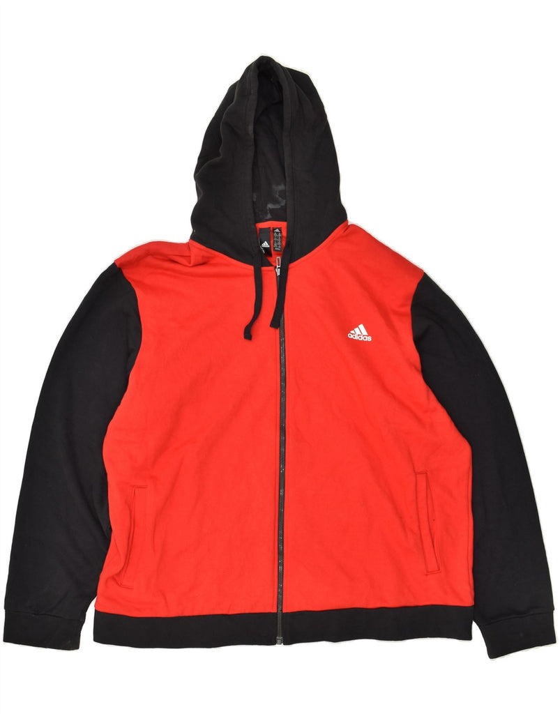 ADIDAS Mens Zip Hoodie Sweater UK 52/54 2XL Red Colourblock Cotton | Vintage Adidas | Thrift | Second-Hand Adidas | Used Clothing | Messina Hembry 