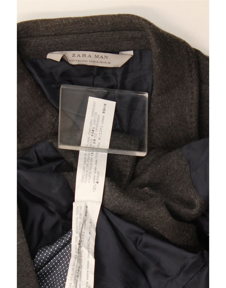 Zara Mens 2 Button Blazer Jacket EU 48 Medium Grey Polyester