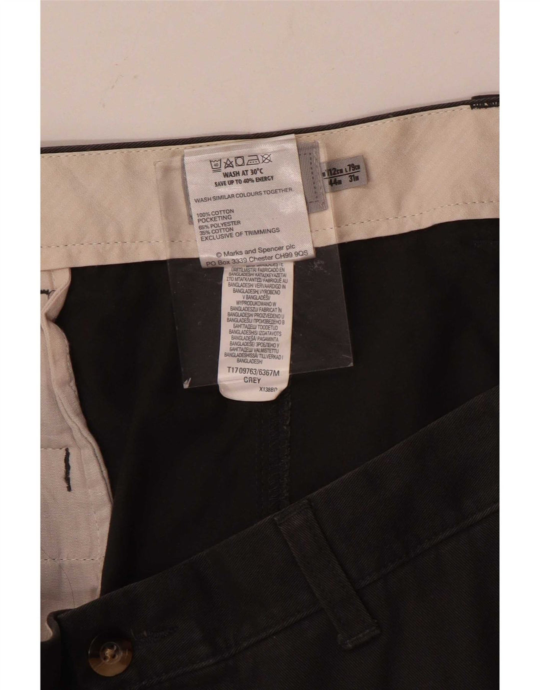 Marks & Spencer Mens Straight Chino Trousers W44 L31 Grey Cotton