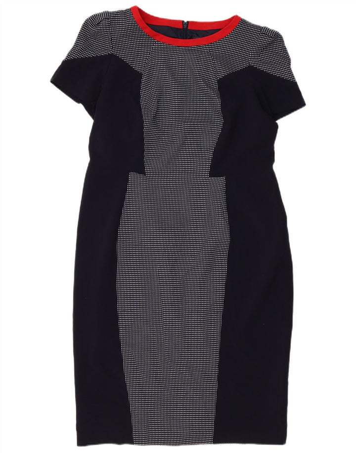 Marks & Spencer Womens Sheath Dress UK 14 Medium Navy Blue Check Polyester