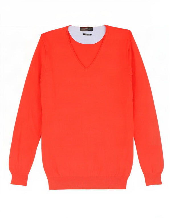 Zara Mens V-Neck Jumper Sweater Large Red Cotton
