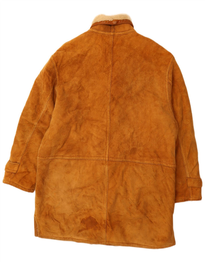 VINTAGE Mens Shearling Overcoat IT 52 XL Brown Leather