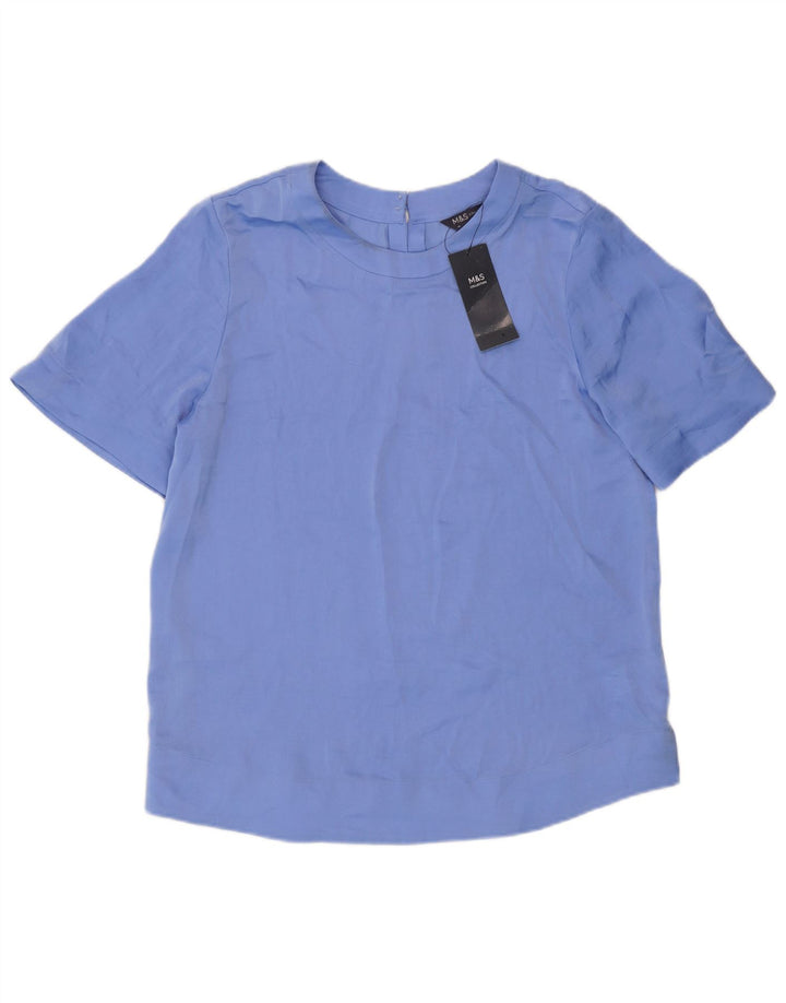 Marks & Spencer Womens Short Sleeve Blouse Top UK 10 Small Blue Polyester
