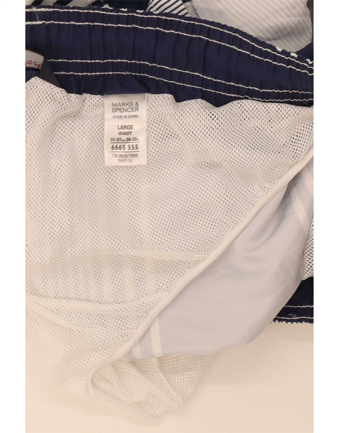 Marks & Spencer Mens Swimming Shorts Large Navy Blue Striped Polyester