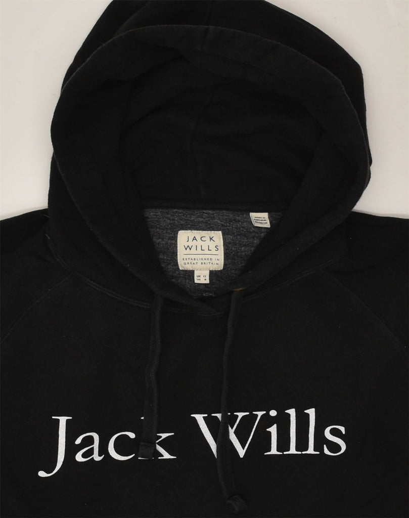 JACK WILLS Womens Graphic Hoodie Jumper UK 12 Medium  Black Cotton | Vintage Jack Wills | Thrift | Second-Hand Jack Wills | Used Clothing | Messina Hembry 