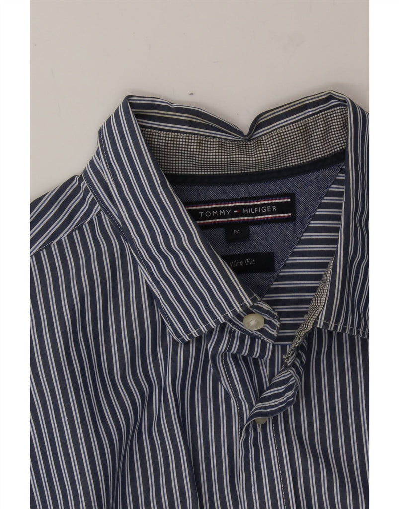 TOMMY HILFIGER Mens Slim Fit Shirt Medium Navy Blue Pinstripe Cotton Vintage Tommy Hilfiger and Second-Hand Tommy Hilfiger from Messina Hembry 